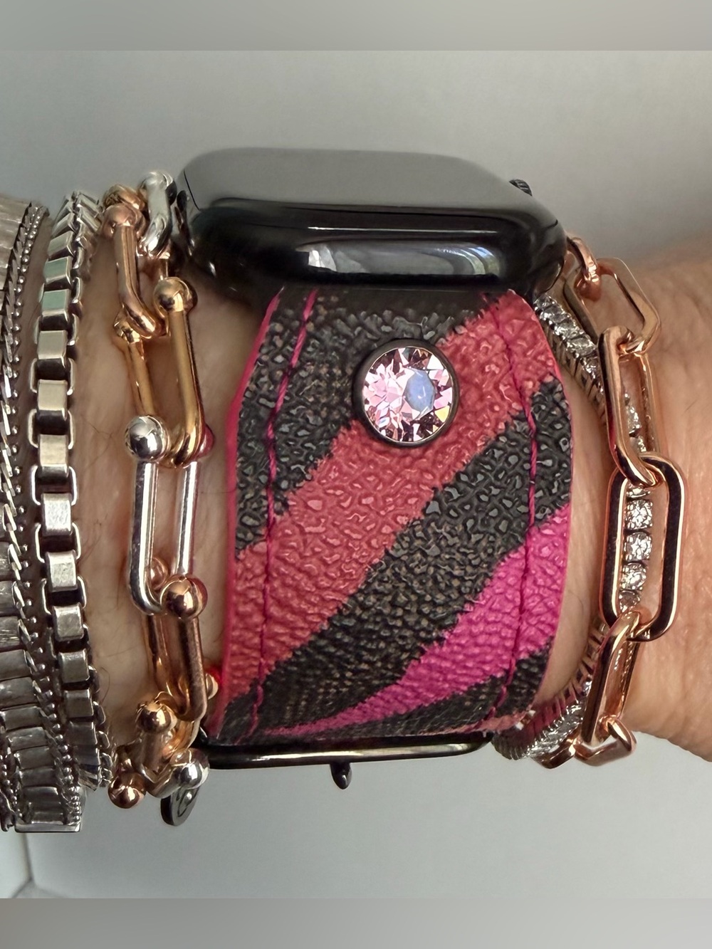 Michael Kors Pink Safari Stripes Spark*l band for Apple Watch, size 2